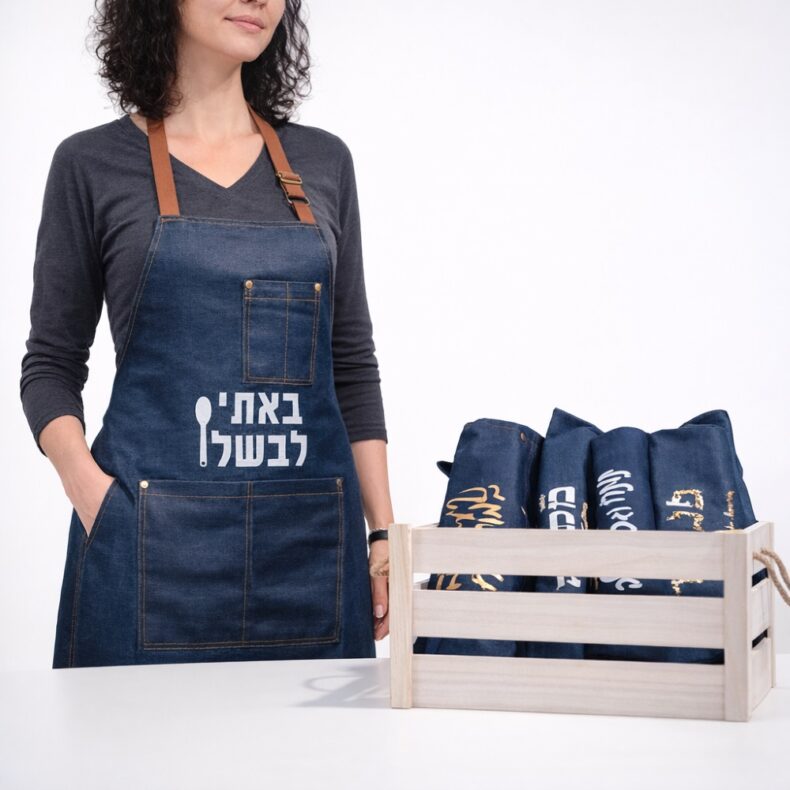 סינר מג'ינס עם כיתוב - באתי לבשל