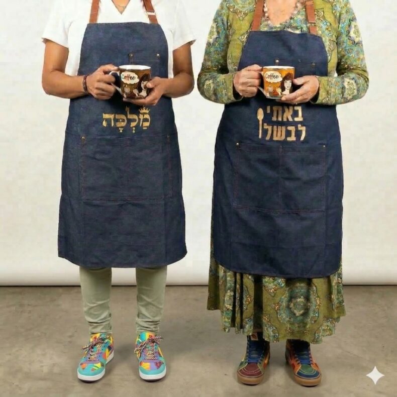 סינר מג'ינס עם כיתוב - באתי לבשל