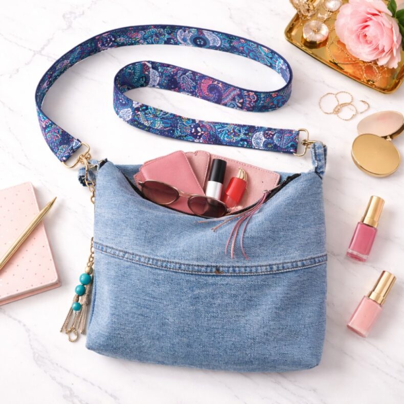 תיק צד מושלם מג'ינס ממוחזר - רצועה פרחונית 2